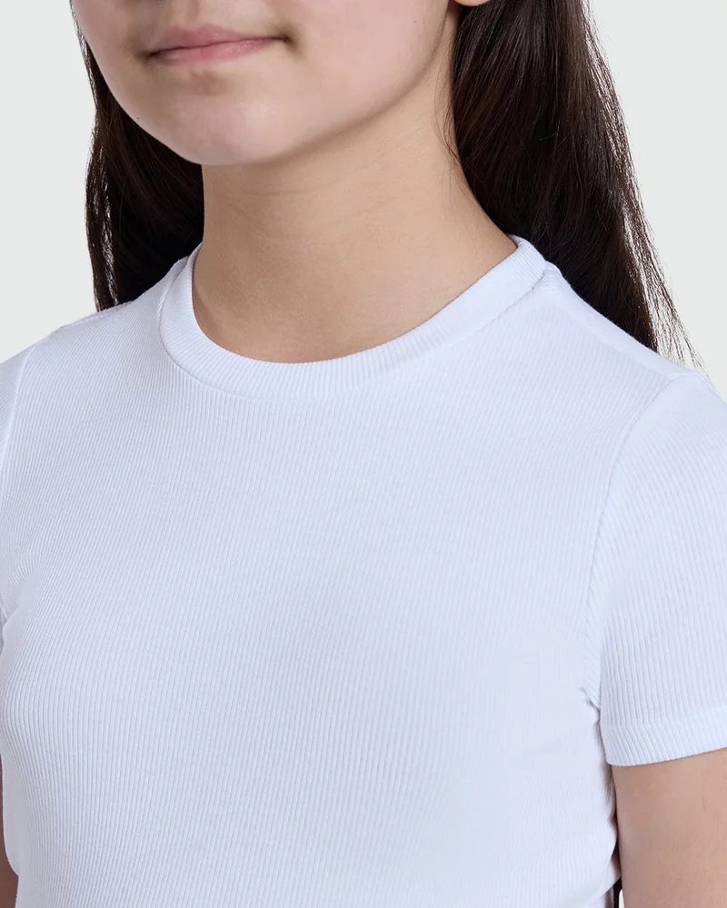 Ovs Ribbed Tee For Girls Lucent White