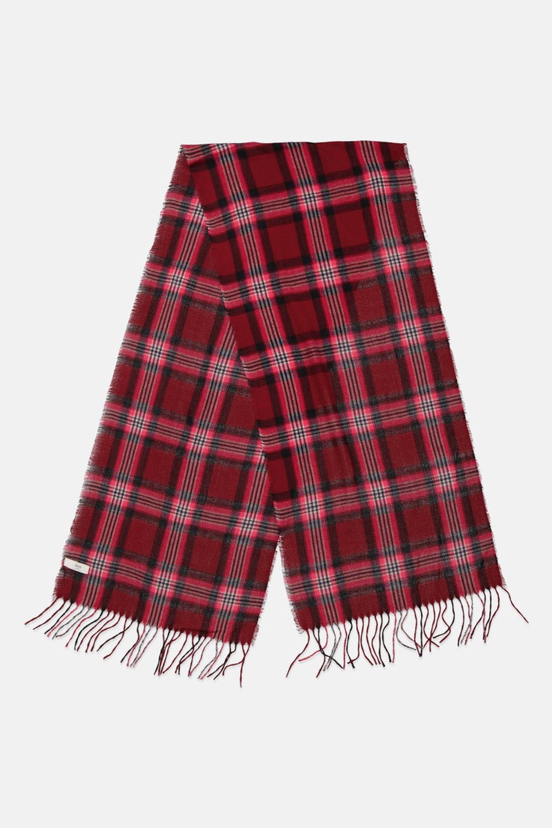 Jenni Women Classic Plaid Scarf 200 L x 45 W cm, Maroon - Image 1