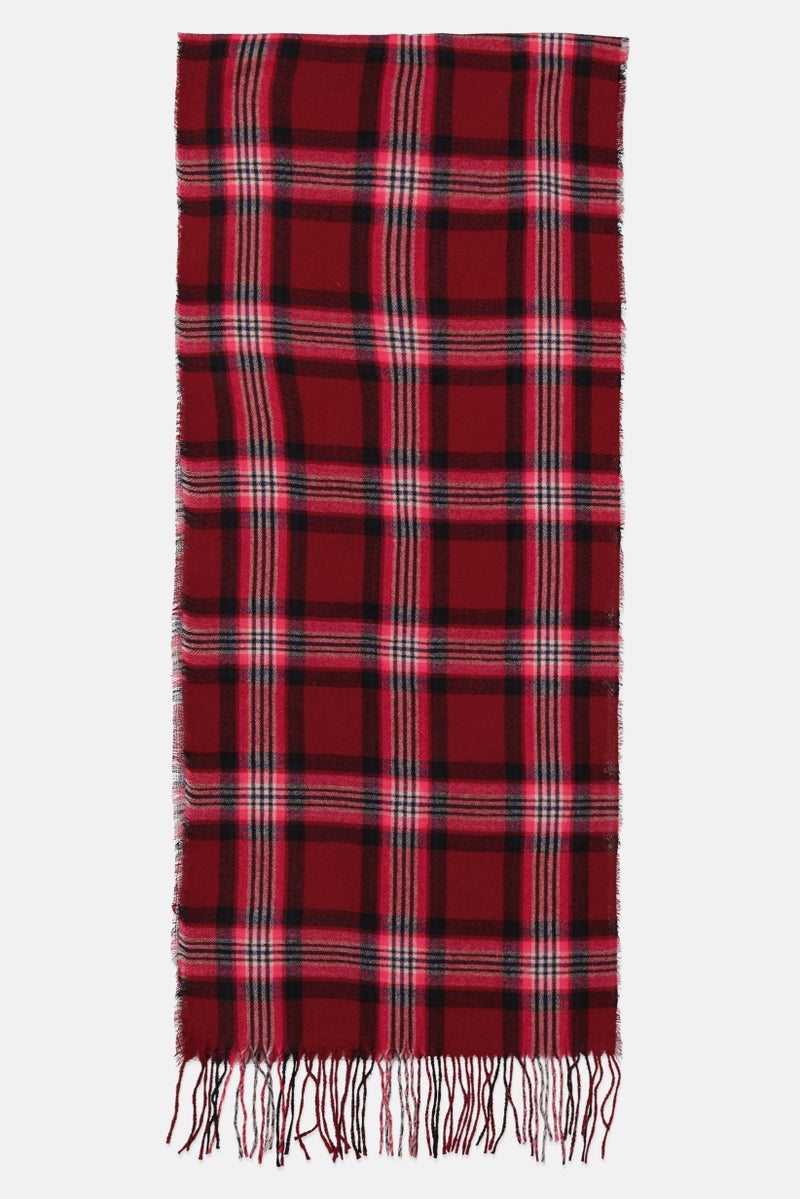 Jenni Women Classic Plaid Scarf 200 L x 45 W cm, Maroon - Image 2