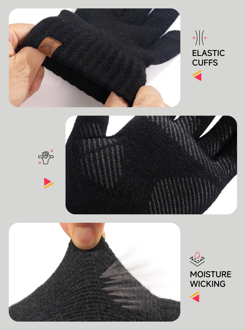 TRENDOUX Merino Wool Gloves for Women Men: Womens Cold Weather Warm Touch Screen Knit Gloves, Ladies Lightweight Thin Thermal Fleece Glove for Walking Driving Texting Gift Medium Size BLACK - Image 5