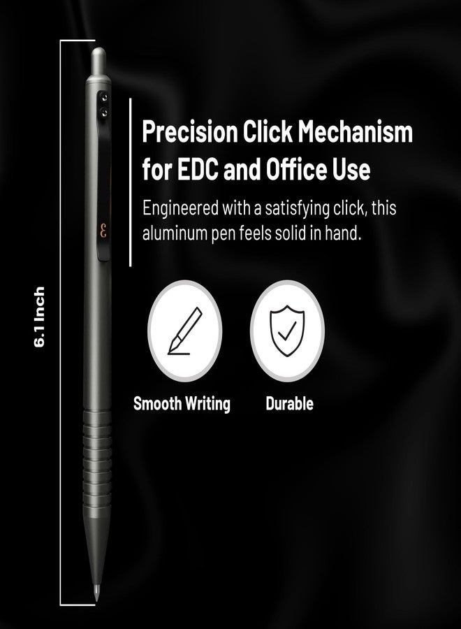 Everyman Gunmetal Grafton Full Click Refillable 0.7mm Gel Ink Pen | Sleek Anodized Aluminum EDC Pen with Deep Grooved Grip | Smooth Writing Pocket Pen for Office, Travel, Gifting & Daily Use - Image 3