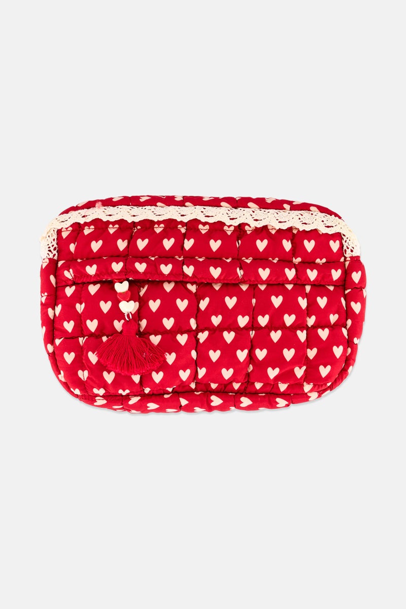 Miss Gwen's OMG Kids Girl Heart Quilted Makeup Pouch, Red - Image 1