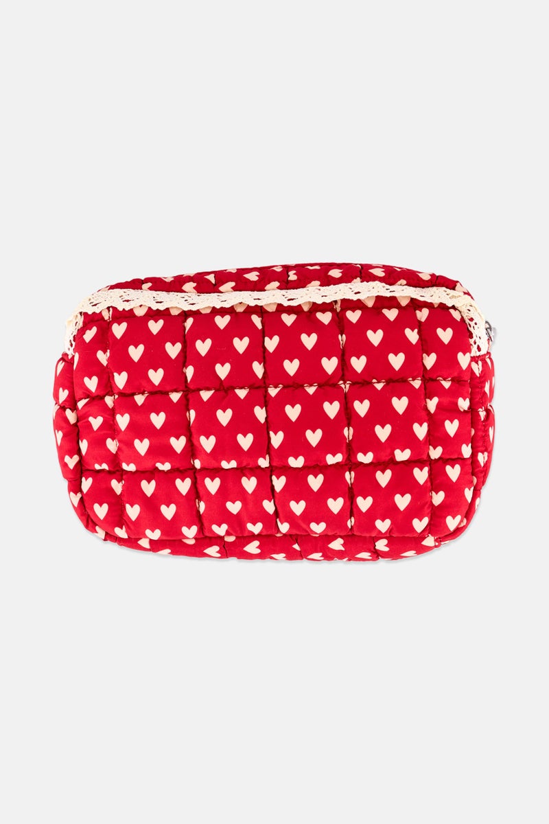 Miss Gwen's OMG Kids Girl Heart Quilted Makeup Pouch, Red - Image 2