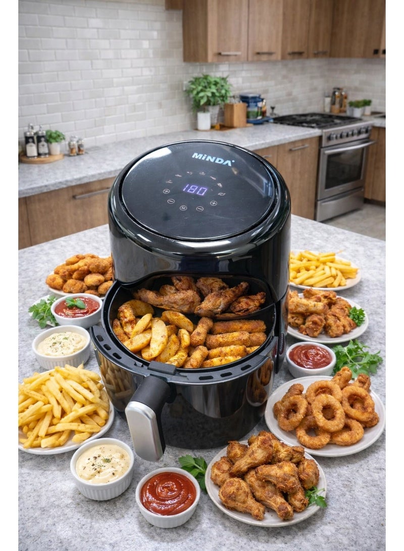 Minda 8L Air Fryer 1500W Oil-Free Fryer – Large Capacity Healthy Cooking Appliance with Cool Touch Handle, Non-Stick Frying Pot & Tray, Easy-to-Read Adjustable Control Display for Home Kitchen - Image 4