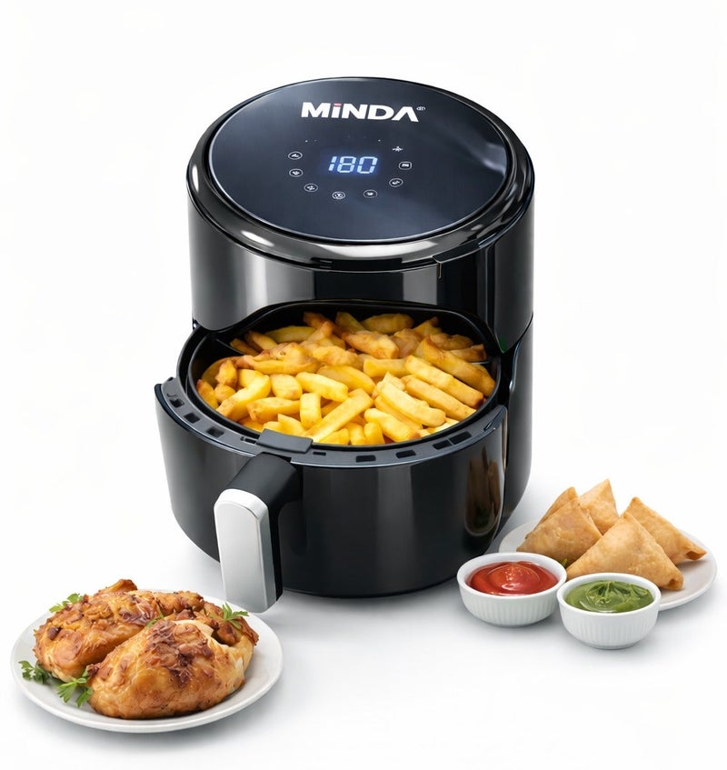 Minda 8L Air Fryer 1500W Oil-Free Fryer – Large Capacity Healthy Cooking Appliance with Cool Touch Handle, Non-Stick Frying Pot & Tray, Easy-to-Read Adjustable Control Display for Home Kitchen - Image 1
