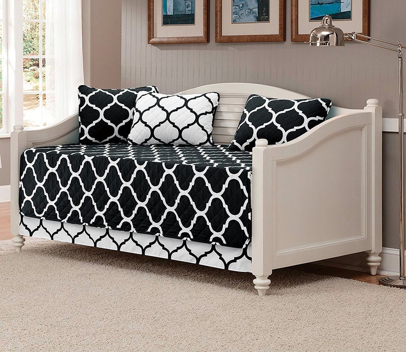 Linen Plus 5pc Daybed Cover Set Quilted Bedspread New BlackWhite