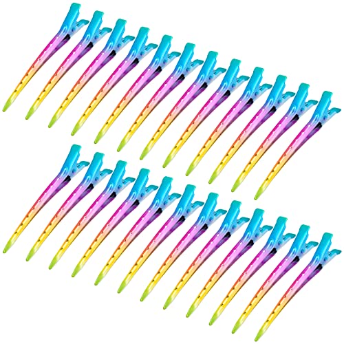 Bantoye 24 Packs Duck Bill Clips, Bantoye 3.35 Inches Rustproof Metal Alligator Curl Clips with Holes for Hair Styling, Hair Coloring, Gradient Rainbow - Image 1