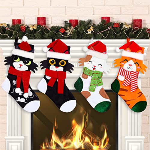 Jiuguva 4 Pcs Cat Stocking Cute Christmas Stocking Pet Stockings Christmas Cat Funny Christmas Stockings Orange Black Cat Christmas Stocking Cute Christmas Stocking for Pets Party Ornament - Image 1