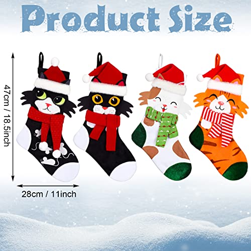 Jiuguva 4 Pcs Cat Stocking Cute Christmas Stocking Pet Stockings Christmas Cat Funny Christmas Stockings Orange Black Cat Christmas Stocking Cute Christmas Stocking for Pets Party Ornament - Image 3