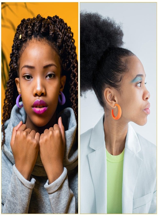 MTLEE 12 Pairs 80s 90s Neon Earrings 1.57 Inch Acrylic Matte Colorful Hoop Earrings for 80s Outfit Glow Party Accessories(Stylish Style,Rainbow Color) - Image 4