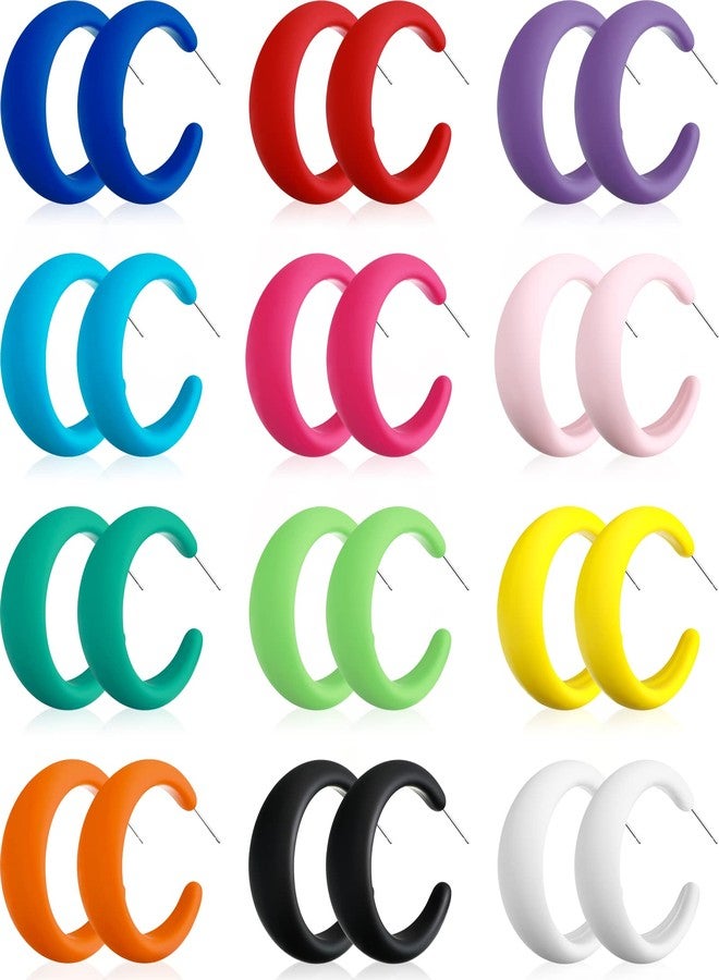 MTLEE 12 Pairs 80s 90s Neon Earrings 1.57 Inch Acrylic Matte Colorful Hoop Earrings for 80s Outfit Glow Party Accessories(Stylish Style,Rainbow Color) - Image 1