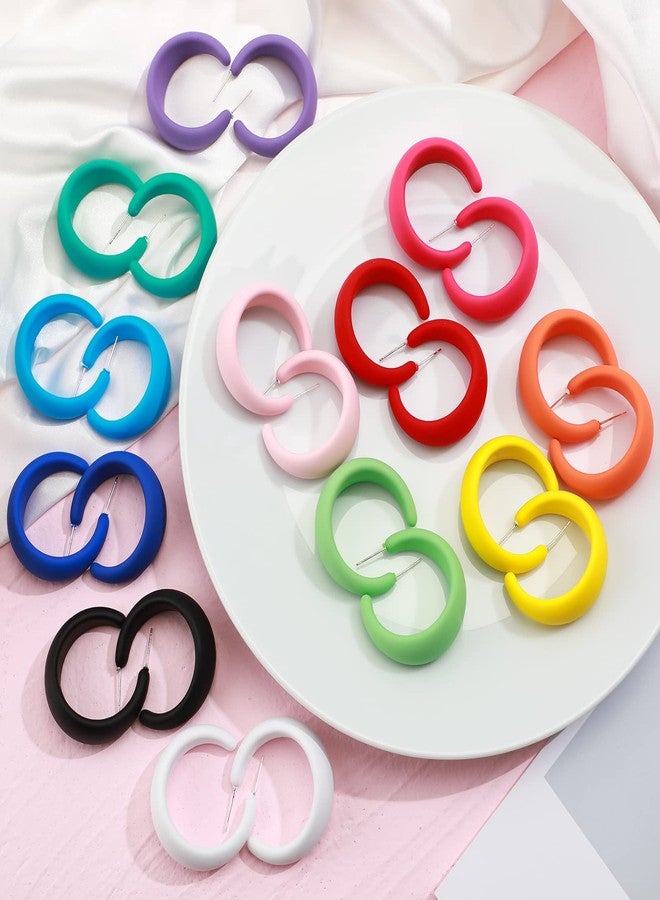 MTLEE 12 Pairs 80s 90s Neon Earrings 1.57 Inch Acrylic Matte Colorful Hoop Earrings for 80s Outfit Glow Party Accessories(Stylish Style,Rainbow Color) - Image 3