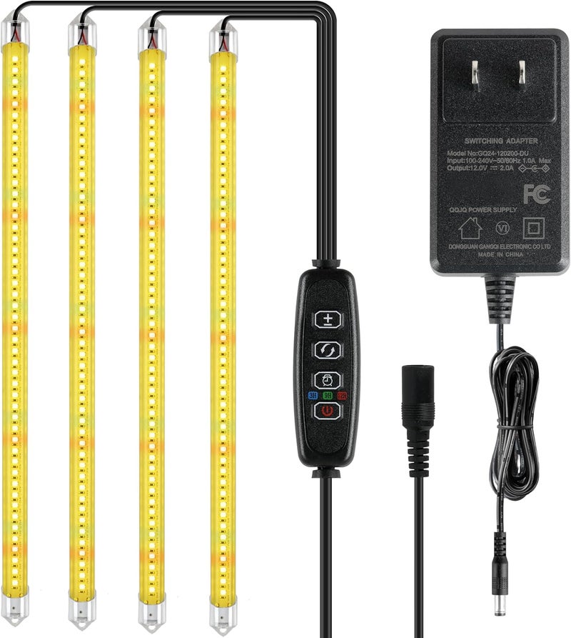 iPower iPower 60W LED Grow Light Strips for Indoor Plants with Auto ONOff 3912H Timer 10 Dimmable Levels 48 LEDs Per Tube Sunlike Grow Lamp for Hydroponics Succulent Yellow  - Image 1
