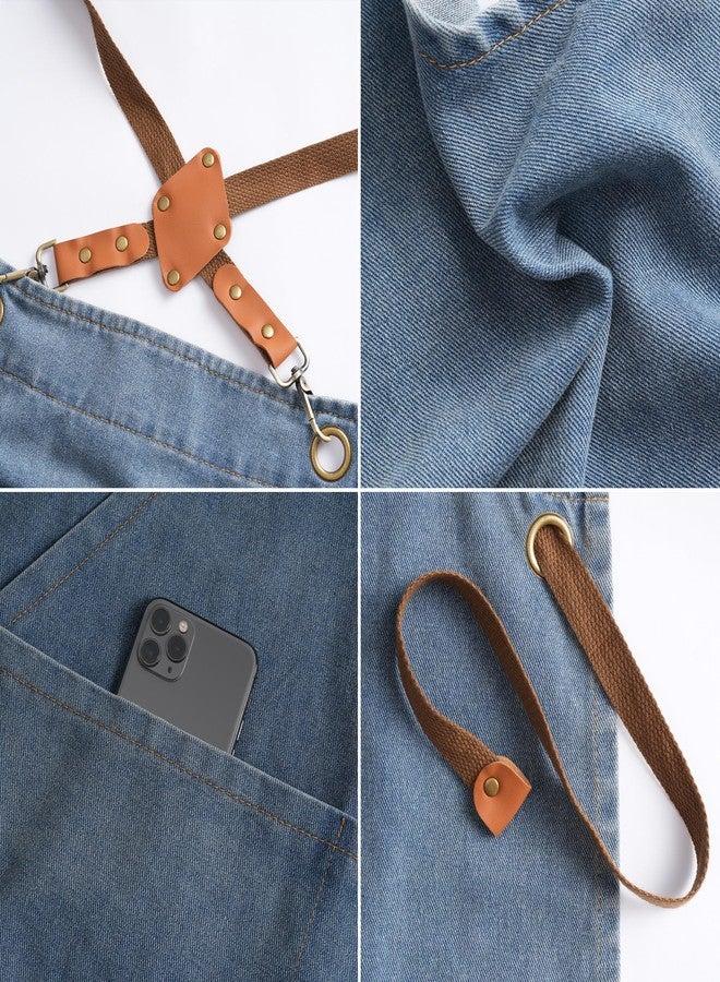 Pinknoke Denim Bbq Apron for Men Women with Pockets Adjustable Cross Back Chef Aprons for Kitchen Cooking Grilling Working (Denim Blue) - Image 5