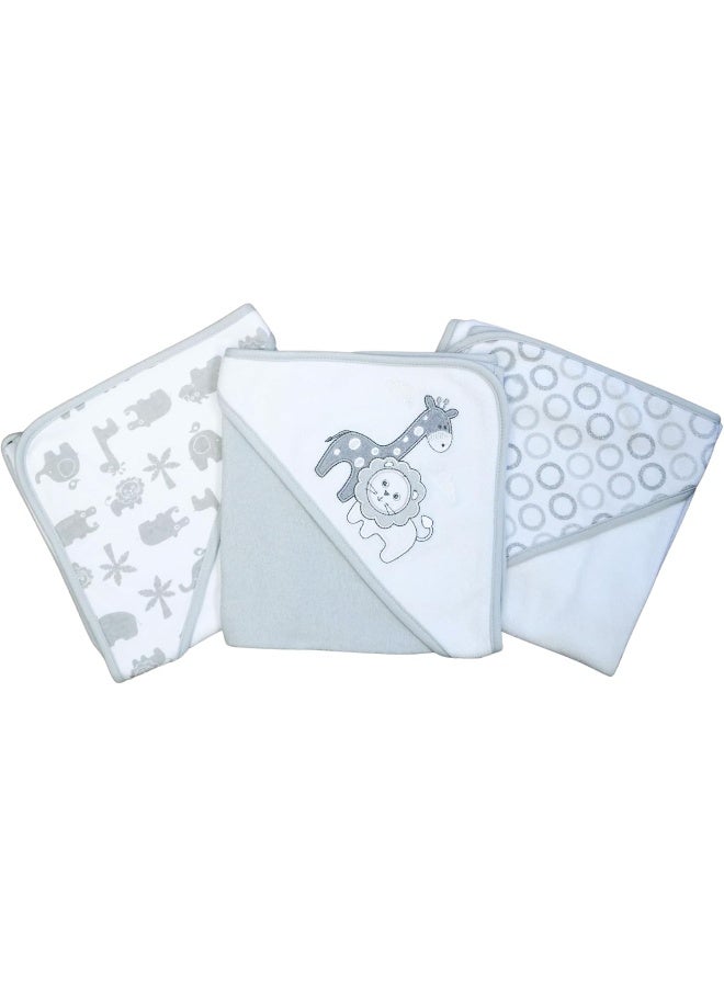Spasilk Baby 3 Pack Soft Terry Hooded Towel Set for Newborn Boys and Girls Gray Lion One Size - Image 1