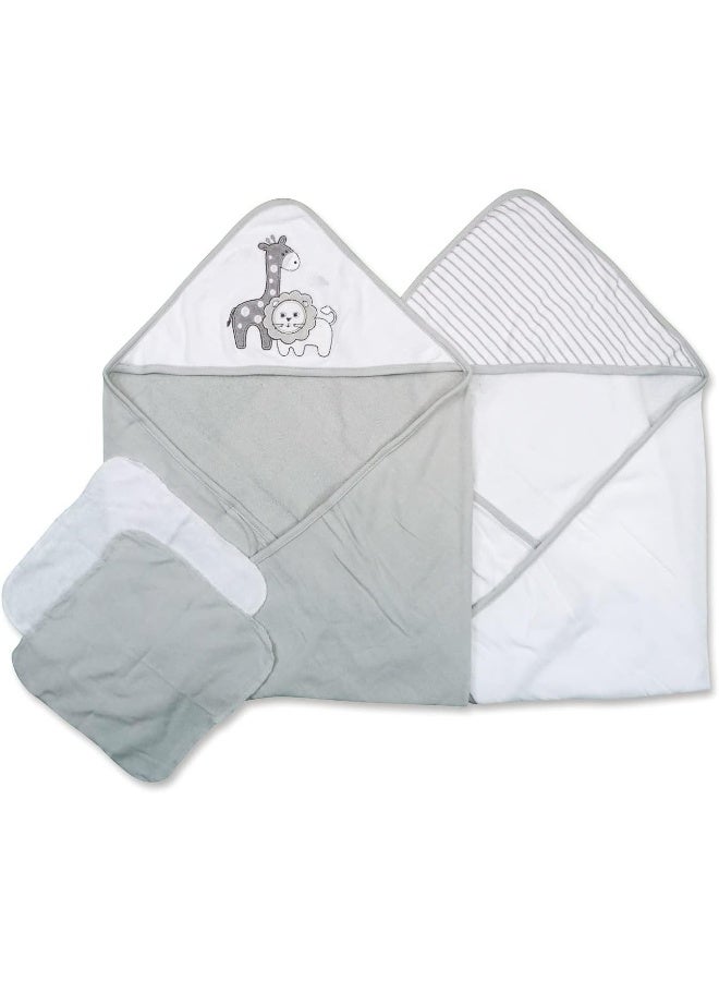 Spasilk Baby 3 Pack Soft Terry Hooded Towel Set for Newborn Boys and Girls Gray Lion One Size - Image 2