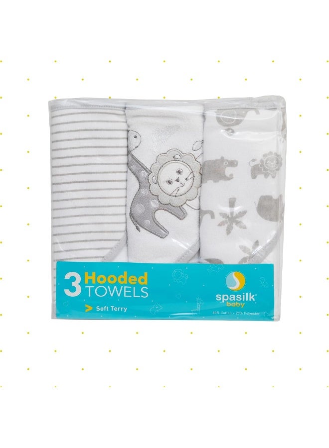 Spasilk Baby 3 Pack Soft Terry Hooded Towel Set for Newborn Boys and Girls Gray Lion One Size - Image 4