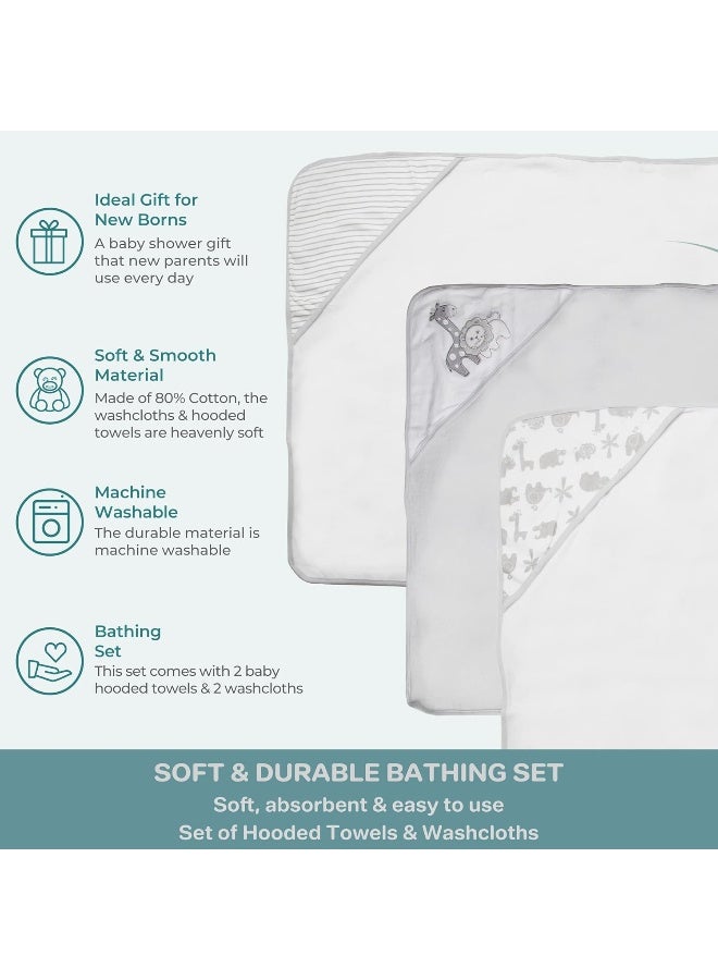 Spasilk Baby 3 Pack Soft Terry Hooded Towel Set for Newborn Boys and Girls Gray Lion One Size - Image 5