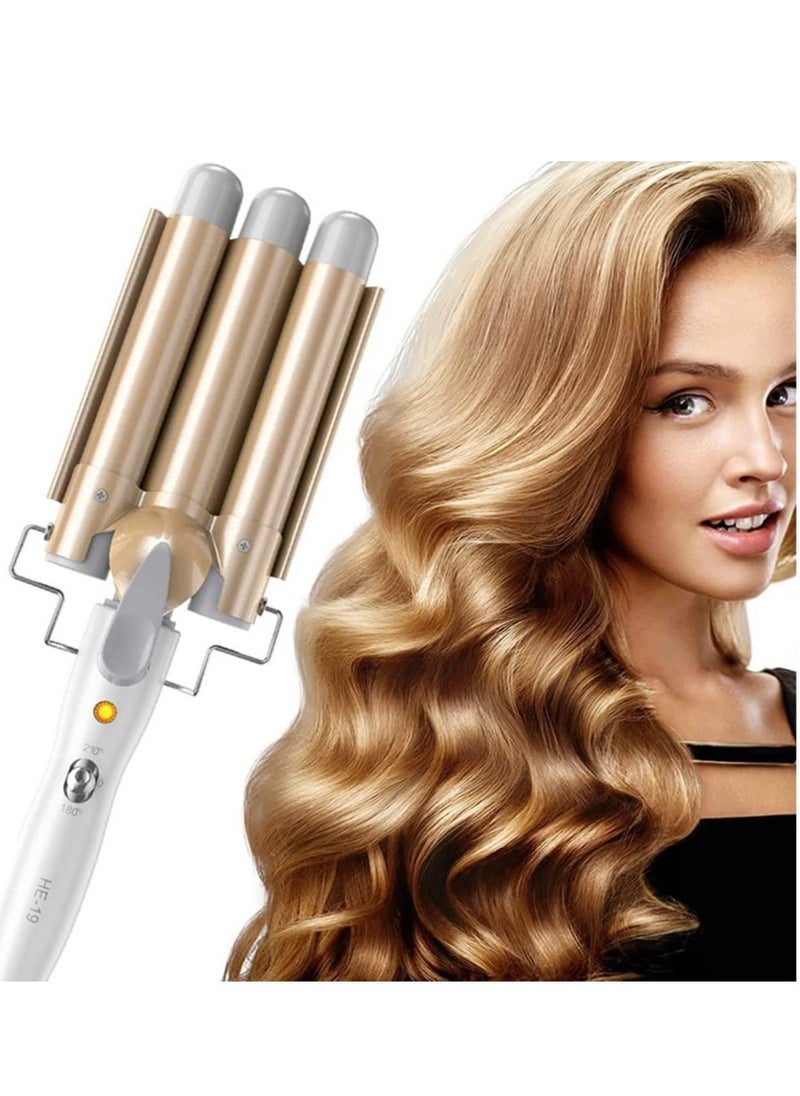 ELTRAZONE Three Barrel Hair Waver 25MM Big Wave Hair Curling Iron Wand with Two Speed Temperature Control, Ceramic Tourmaline Triple Barrels, Dual Voltage Crimp, Gold  - Image 1