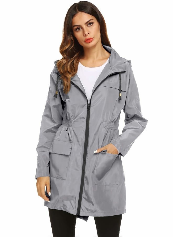 Lomon Women Waterproof Lightweight Rain Jacket Active Outdoor Hooded Raincoat, Gray, L - Image 3