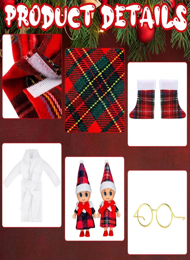 Zhanmai 8 Pcs Christmas Clothes Outfits Accessories Include Mini Doll Sleeping Bag Bathrobe Skirt Glasses Boots Red and White Striped Scarf for Christmas Stocking Stuffers Decorations - Image 5