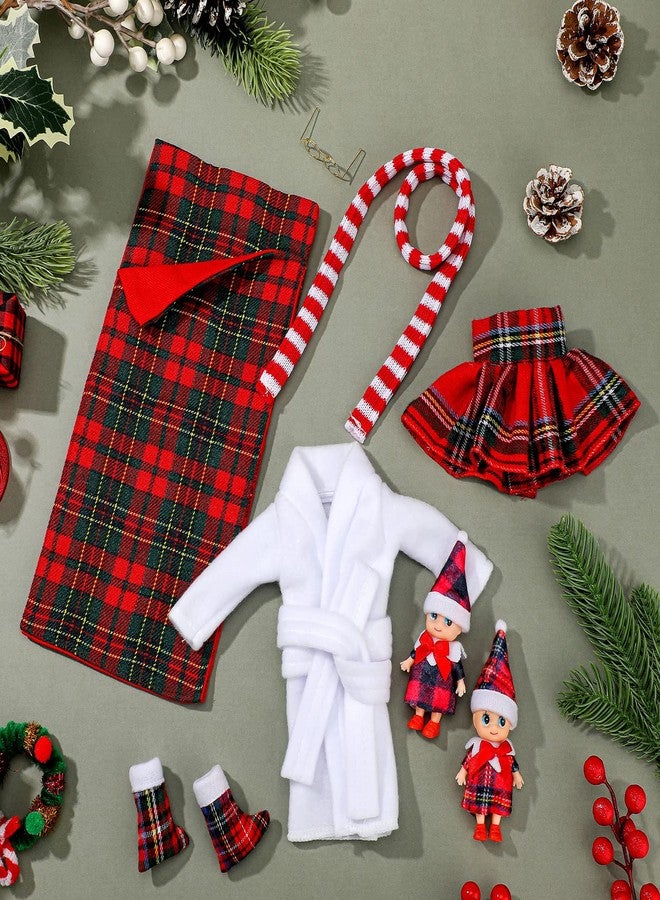 Zhanmai 8 Pcs Christmas Clothes Outfits Accessories Include Mini Doll Sleeping Bag Bathrobe Skirt Glasses Boots Red and White Striped Scarf for Christmas Stocking Stuffers Decorations - Image 2