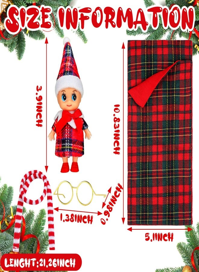 Zhanmai 8 Pcs Christmas Clothes Outfits Accessories Include Mini Doll Sleeping Bag Bathrobe Skirt Glasses Boots Red and White Striped Scarf for Christmas Stocking Stuffers Decorations - Image 3