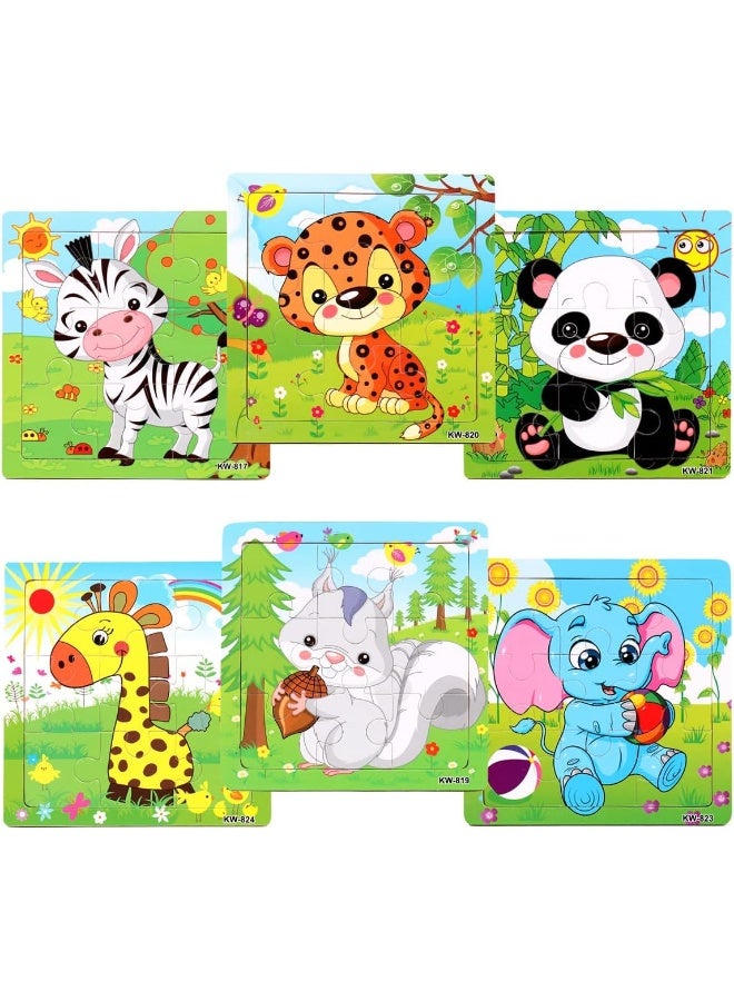 IBAMA IBAMA 6PCS of Environmental Protection Wooden Frame Jigsaw for Kids with Base Map Wooden Early Education Puzzle Toy Animal Puzzle  - Image 1