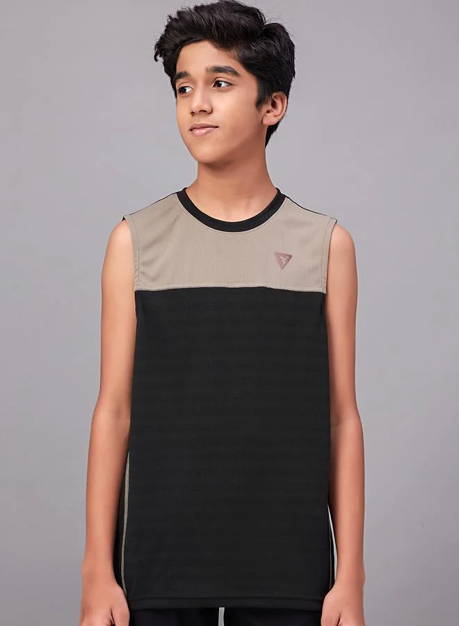 Technosport Color Block Crew Neck Sleeveless T-Shirt by Styli