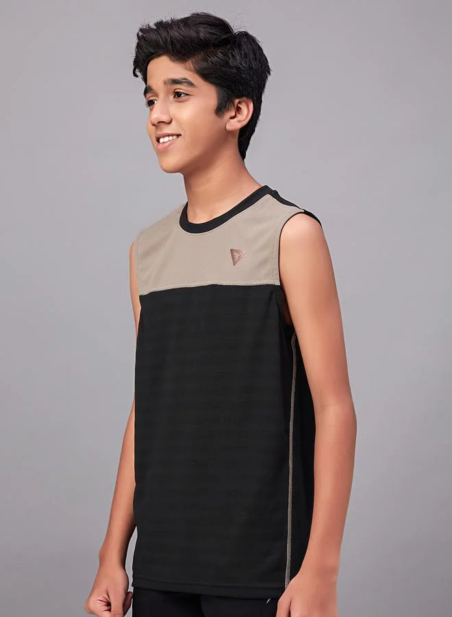 Technosport Color Block Crew Neck Sleeveless T-Shirt by Styli