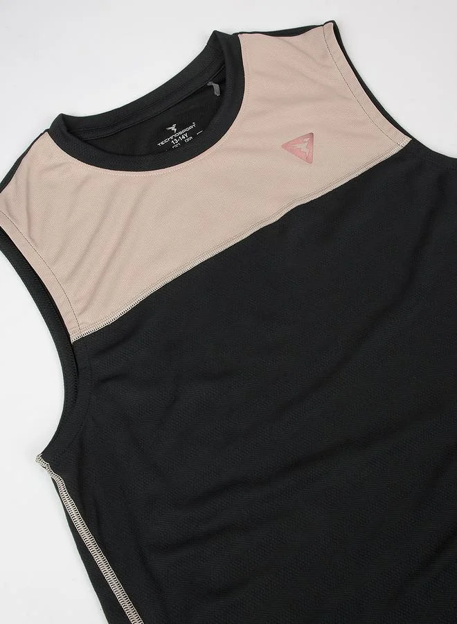 Technosport Color Block Crew Neck Sleeveless T-Shirt by Styli