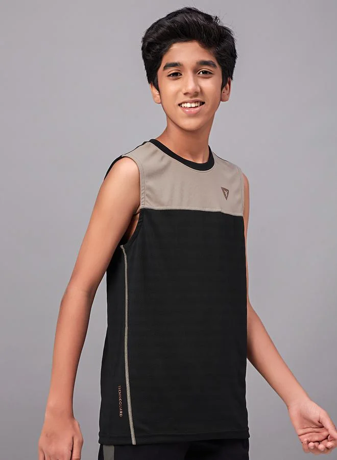 Technosport Color Block Crew Neck Sleeveless T-Shirt by Styli