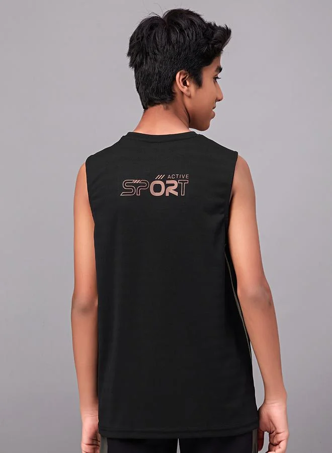 Technosport Color Block Crew Neck Sleeveless T-Shirt by Styli