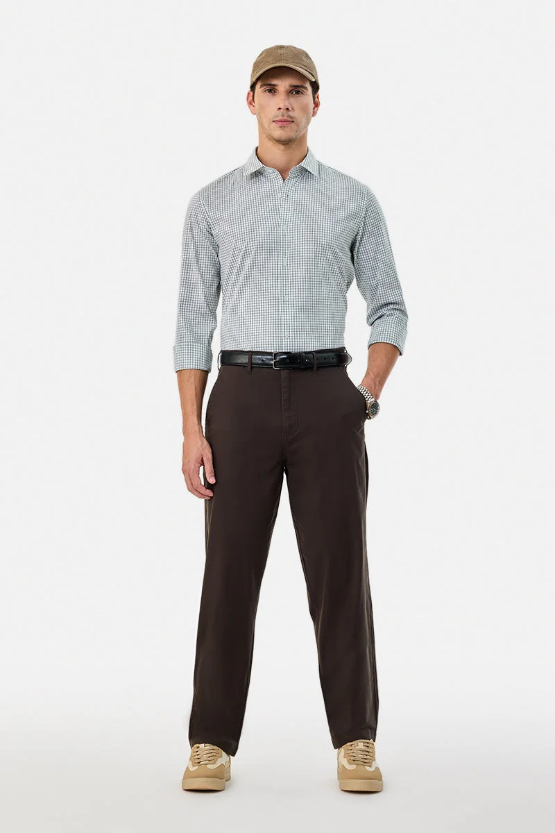 سنيتش Brown Solid Straight Fit Casual Trousers