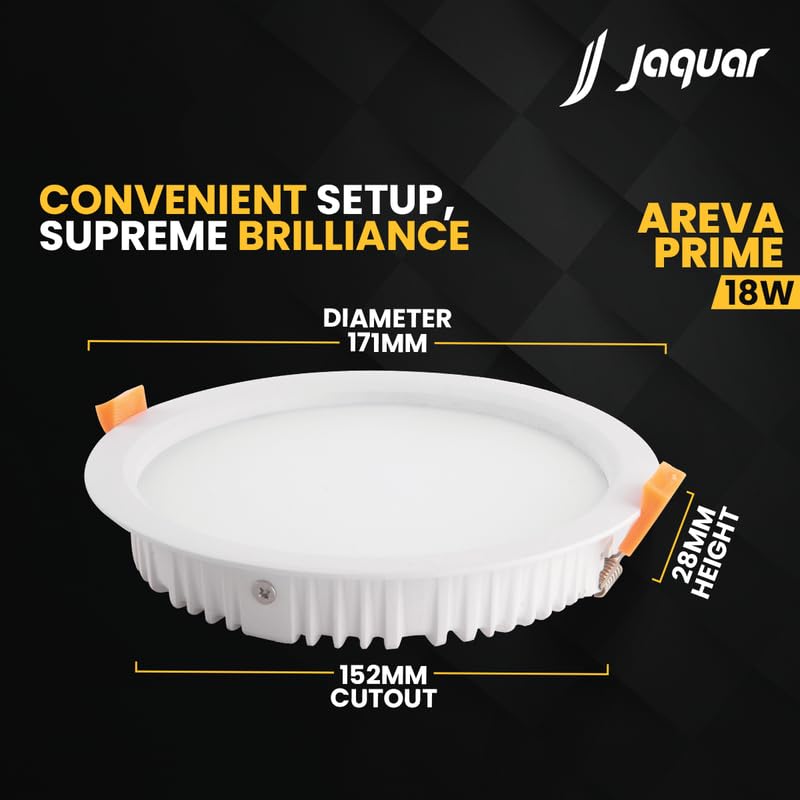 Jaquar 18W Areva Prime Round Downlight with Aluminum housing | 5 Year Warranty | Natural White (4000k) Sleek Backlit Design | Recessed Mounted False Ceiling | 152 mm Cutout |171x28 mm (Pack 1) - Image 5