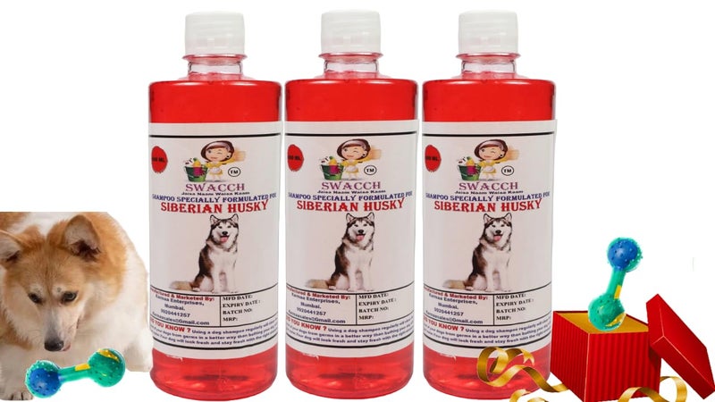 swacch Siberian Husky Dog Shampoo + Dumbbell Toy I Durable Rubber Dog Toy for Chewing I Playing,Teeth Cleaning & Training Toy I Combo Pack I 500ml Pack of 3 Strawberry - Image 1