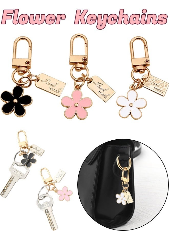 3 Piece Cute Floral Keychain Charms Set Aesthetic Mini Backpack Car Key Handbag Purse Accessories Adorable Flower Bag Charms for Women Girls for Daily Bag Decor Birthday Gifts Casual Style - Image 1