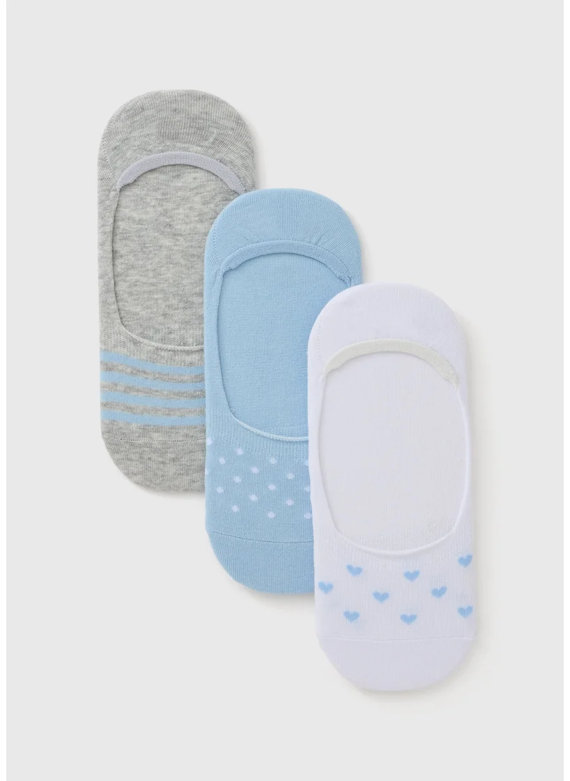 Matalan 3 Pack Blue Heart No Show Socks
