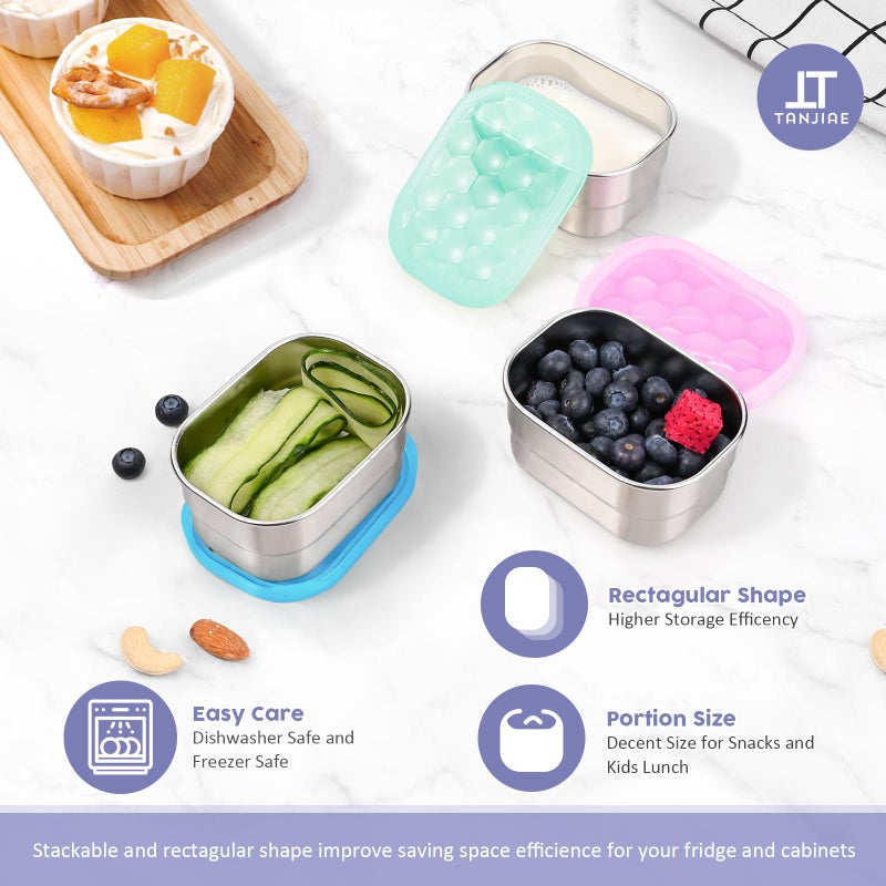 Tanjiae Kids Snack Pro - Stainless Steel Snack Containers for Kids | Easy Open Leak Proof Small Food Containers with Silicone Lids - Perfect Metal Toddler Lunch Box for Daycare and School (8oz) - Image 4