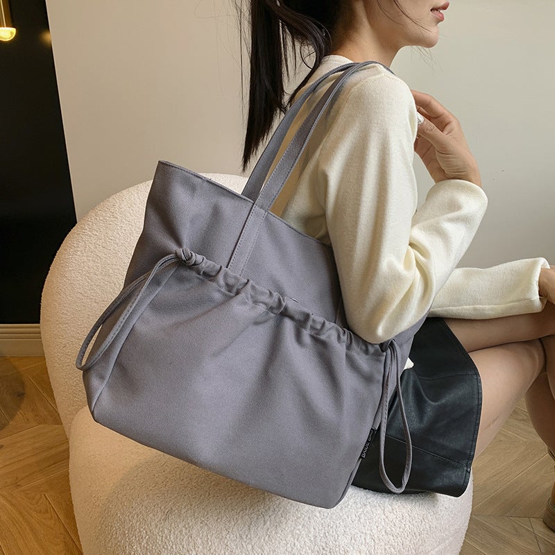 Large Capacity Fashionable Korean Pure Color Casual Bag 2025 Spring New Versatile Ins Shoulder Armpit Bag Tote Bag - Image 5