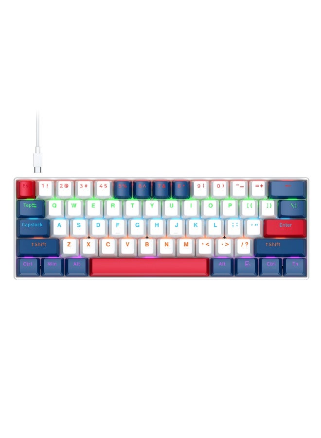 T-WOLF T60 green axis 61 key mechanical keyboard with 17 RGB backlit ultra compact mini keyboards, Type-C key cable separation, full key hot swappable 60% wired gaming keyboard, suitable for PC/Mac esports gamers, business travel portable keyboard (white and blue dual color mixing) - Image 1