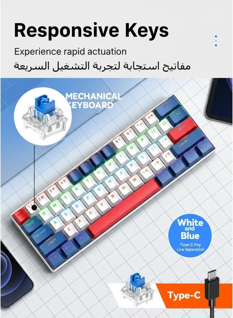 تي- وولف لوحة المفاتيح الميكانيكية لوحة المفاتيح الأزرق المفتاح لوحة المفاتيح RGB لوحة المفاتيح الصغيرة نوع C مفتاح كابل الفصل المفتاح الكامل لوحة المفاتيح الألعاب السلكية القابلة للتبادل الساخنة ، مناسبة للاعبين الرياضيين الكمبيوتر الشخصي / ماك ، لوحة المفاتيح للألعاب المحمولة للسفر التجاري - Image 1