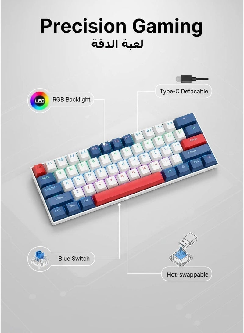 تي- وولف لوحة المفاتيح الميكانيكية لوحة المفاتيح الأزرق المفتاح لوحة المفاتيح RGB لوحة المفاتيح الصغيرة نوع C مفتاح كابل الفصل المفتاح الكامل لوحة المفاتيح الألعاب السلكية القابلة للتبادل الساخنة ، مناسبة للاعبين الرياضيين الكمبيوتر الشخصي / ماك ، لوحة المفاتيح للألعاب المحمولة للسفر التجاري - Image 2