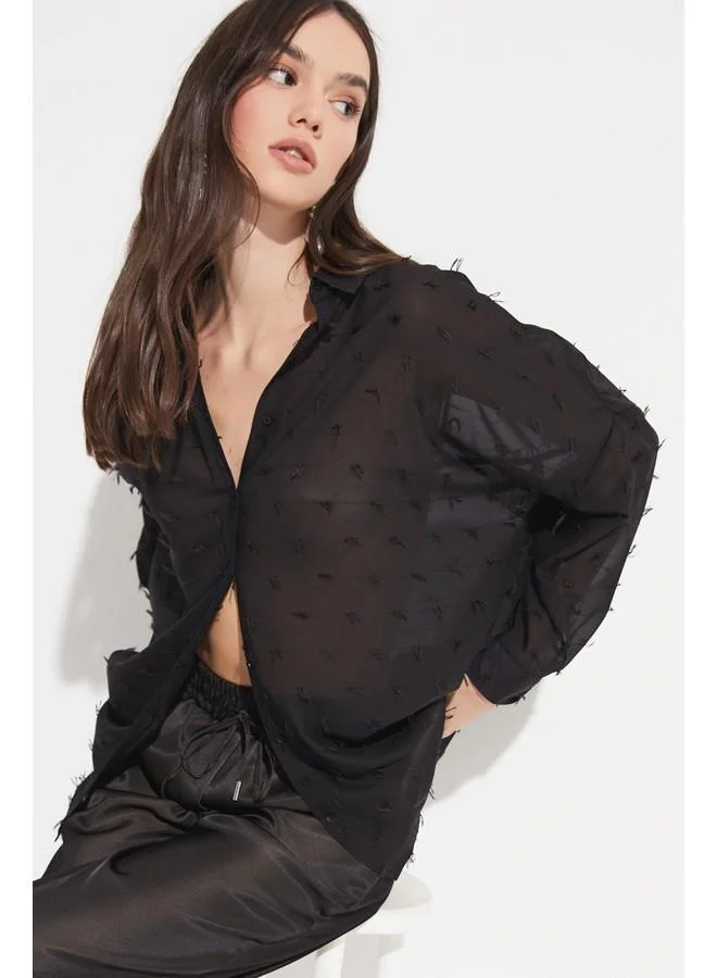 JUNE June Women Exclusive Regular Fit Transparent Woven Shirt Black