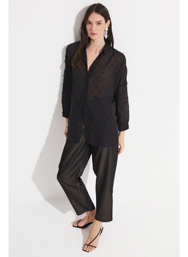 جون قميص نسائي شفاف منسوج أسود بمقاس عادي حصري لشهر يونيو - Image 5