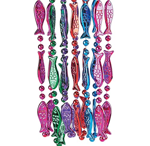 Fun Express Fish Bead Necklaces Bulk Set of 48 Mardi Gras Beads Necklaces for Parade Throws Party Favors Carnival Decorations Mardi Gras Accessories for Kids Premium Party Supplies - Image 1