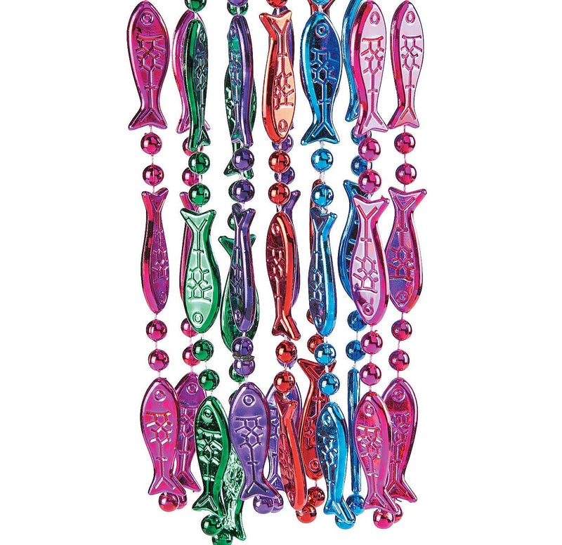 Fun Express Fish Bead Necklaces Bulk Set of 48 Mardi Gras Beads Necklaces for Parade Throws Party Favors Carnival Decorations Mardi Gras Accessories for Kids Premium Party Supplies - Image 3