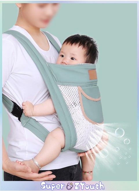 Ergonomic Baby Carrier with Pocket, Double Layer Mesh Baby Sling for Newborn, Infant, Toddler, Baby Strap for all Seasons, Green