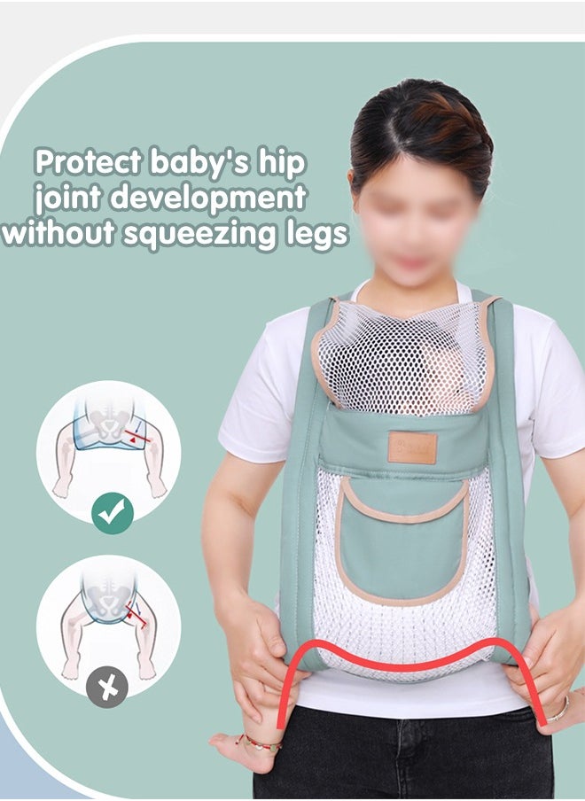 Ergonomic Baby Carrier with Pocket, Double Layer Mesh Baby Sling for Newborn, Infant, Toddler, Baby Strap for all Seasons, Green