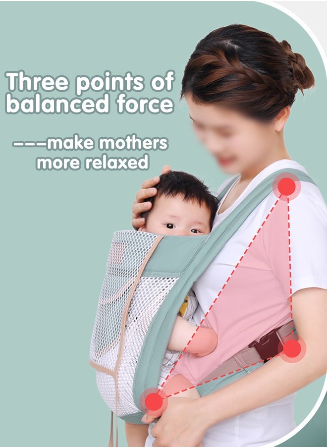 Ergonomic Baby Carrier with Pocket, Double Layer Mesh Baby Sling for Newborn, Infant, Toddler, Baby Strap for all Seasons, Green
